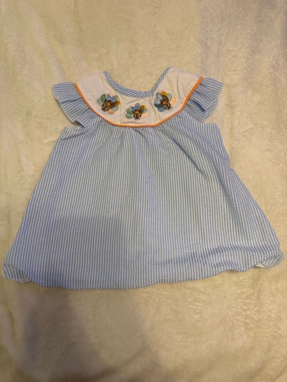 Blue Striped Smocked Baby Dress with Floral Yoke